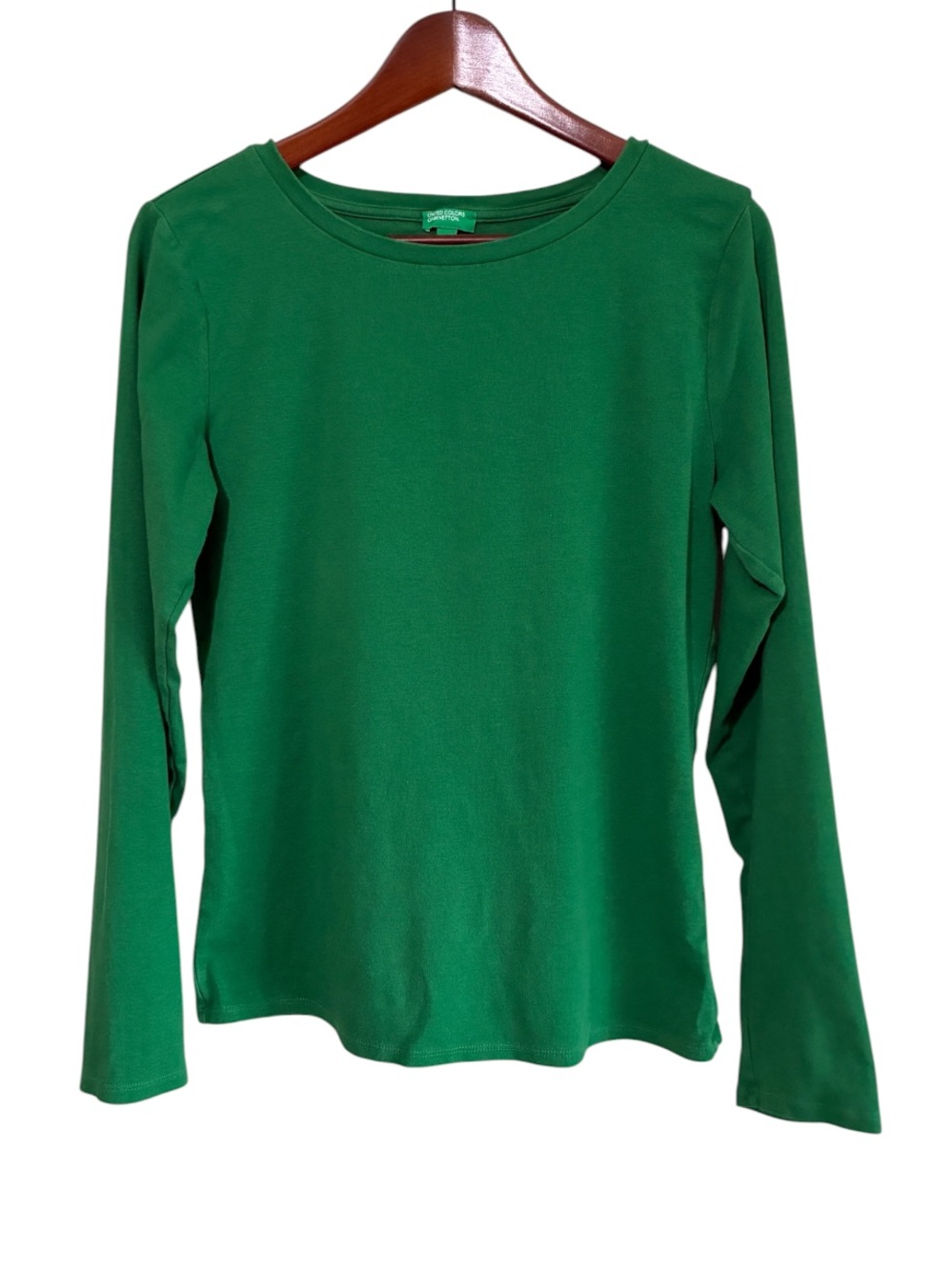 United Colors of Benetton Women's Green Long Sleeve Tee T-Shirt Top Size Small